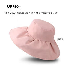 Wide Brim Sun Hat Solid Sunscreen Foldable Bucket Hats Cotton Beach Travel