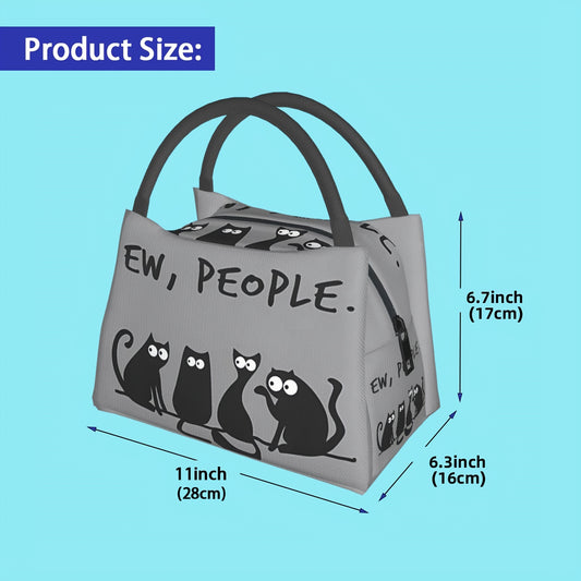 People Cat Insulated Lunch Bag Reusable Gray Cooler Tote Cartoon Cats Camping Pi
