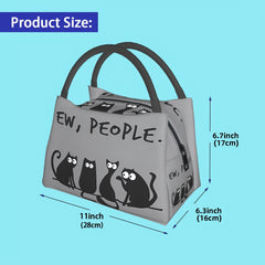 People Cat Insulated Lunch Bag Reusable Gray Cooler Tote Cartoon Cats Camping Pi