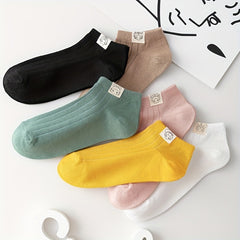6 Pairs Cartoon Applique & College Style Women's Socks