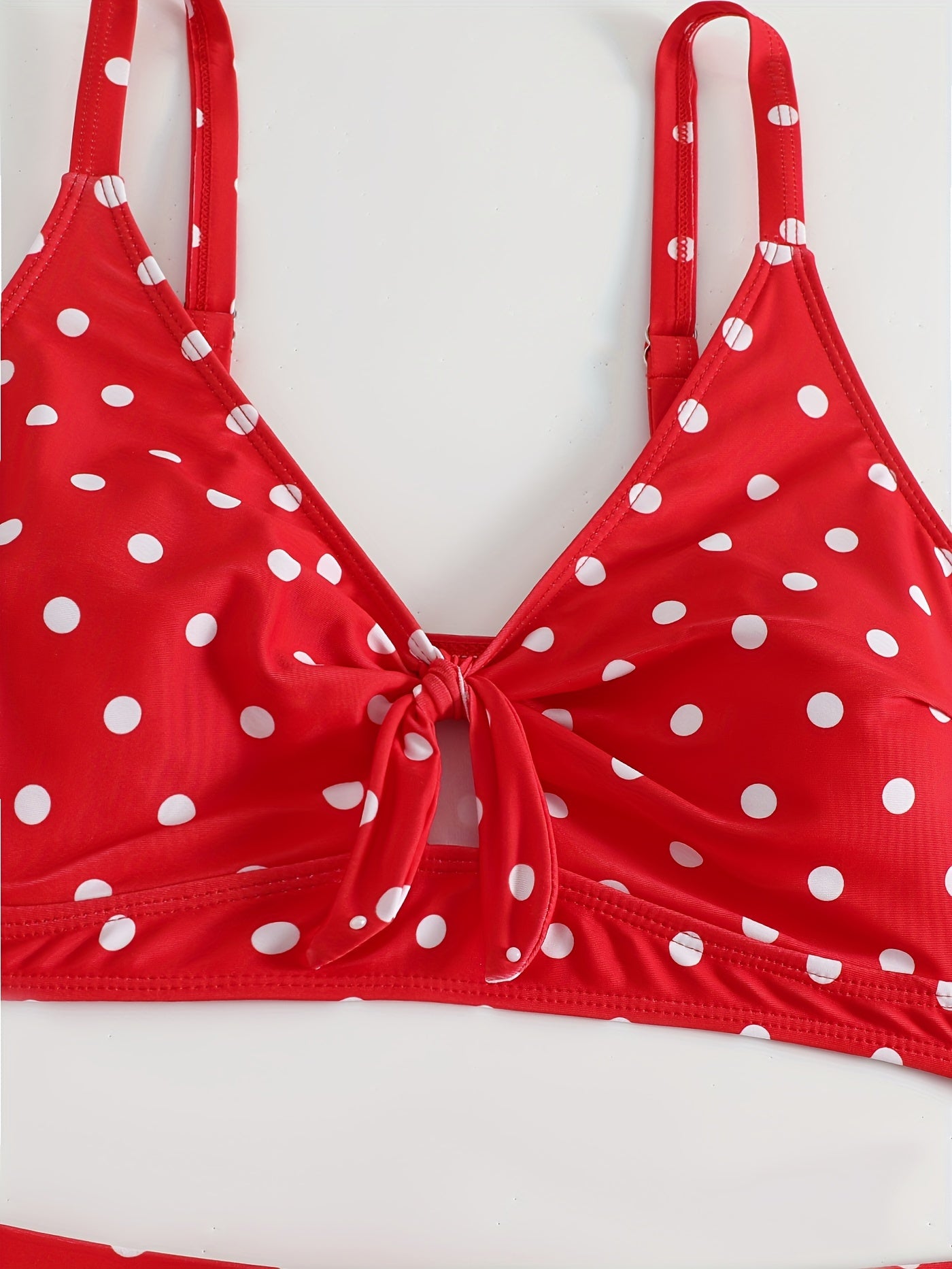  Polka Dot Print Tie Front Bra & Pleated Skort Swimsuit Set