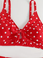  Polka Dot Print Tie Front Bra & Pleated Skort Swimsuit Set