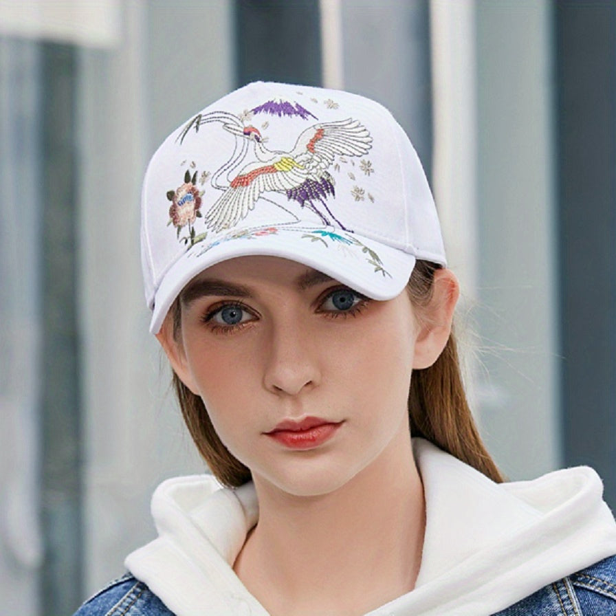Crane Embroidery Baseball Cap Solid Cotton Dad Hat Sun Hats For Women