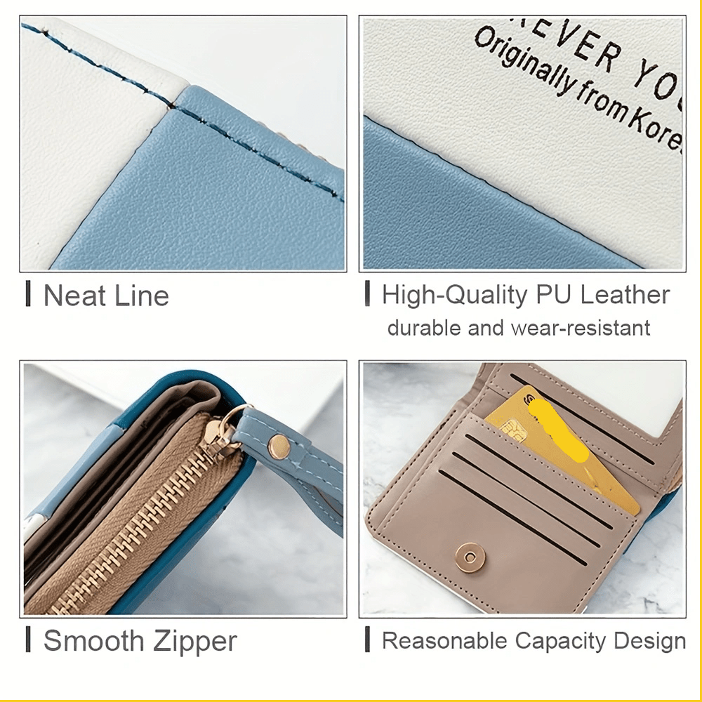 Colorblock Short Wallet Zipper Coin Purse Credit Card Case