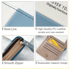 Colorblock Short Wallet Zipper Coin Purse Credit Card Case