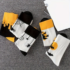 5 Pairs Halloween Crew Socks Skull & Pumpkin Print Stockings Women's Hosiery