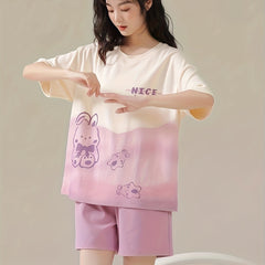 Bunny Print Pajama Set Short Sleeve Top & Shorts