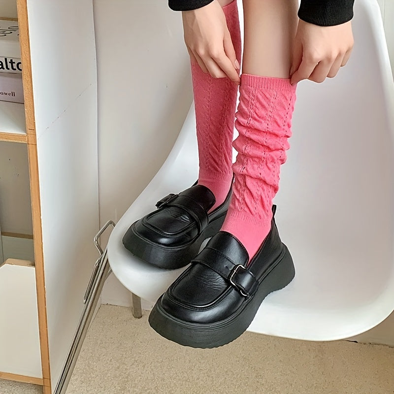 Solid Calf Socks Knee High Stockings Women's Hosiery
