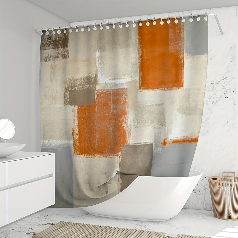 Waterproof Plaid Shower Curtain with 12 Hooks