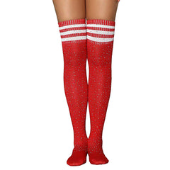 Rhinestone Thigh High Socks Striped Over The Knee Stockings