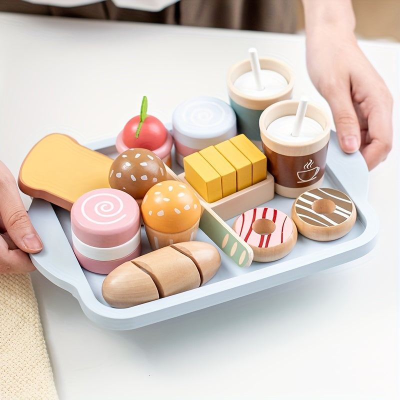 Wooden Pretend Play Food Set for Kids Kitchen Toy with Cuttable Fruit