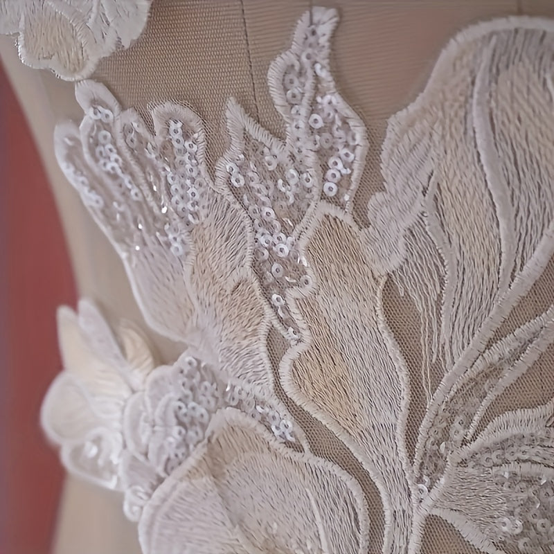 Champagne Wedding Dress Lace Embroidered Flower Patch Sticker