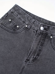 Loose Fit Straight Jeans High Waist Denim Pants Women's Clothing