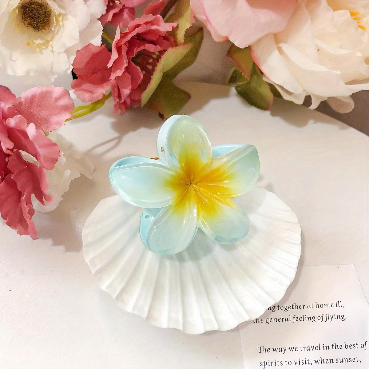 Frangipani Shaped Hair Claw Nonslip Ponytail Holder for Women Girls