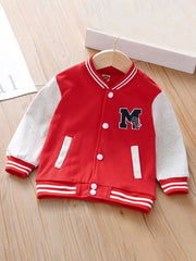 Boys Casual Block Baseball Jacket M Print Long Sleeve Autumn Winter