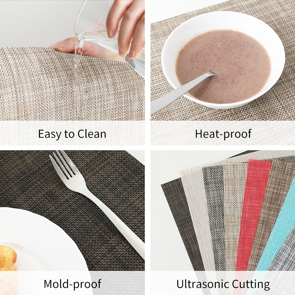6pcs Vinyl Placemats for Dining Washable Stain Resistant Mats