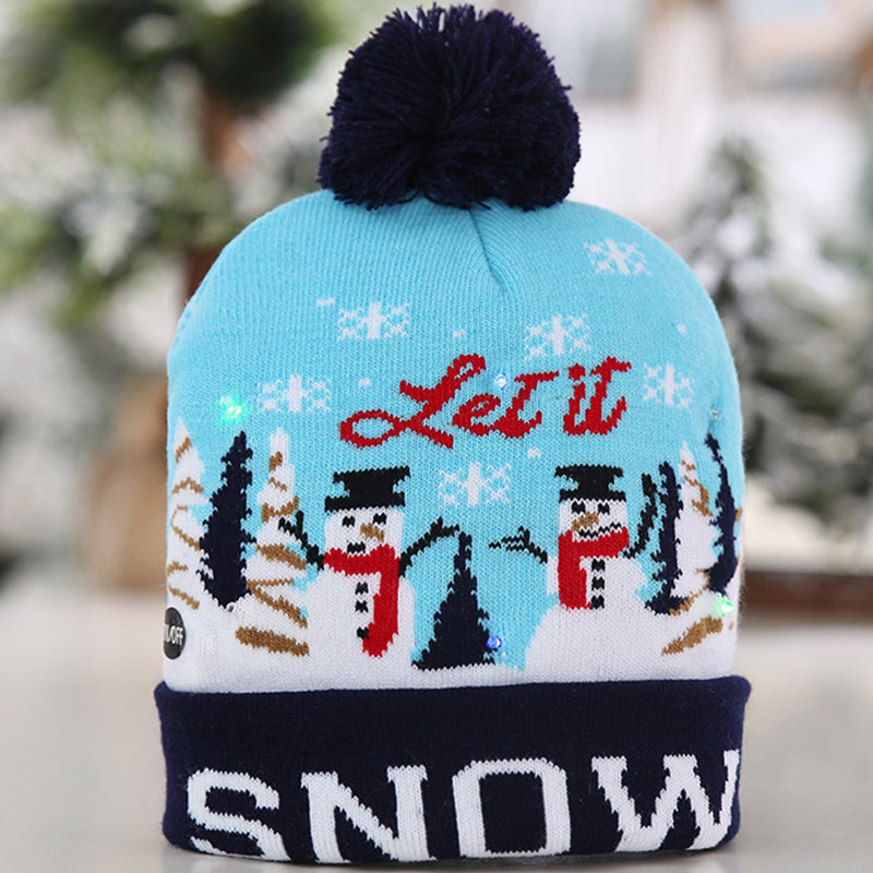 LED Light Knitted Christmas Hat Flanged Ball Cap