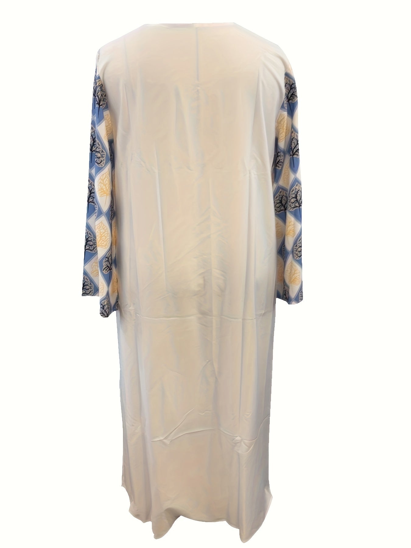  Modest Abaya Dress Contrast Argyle & Leaf Print Maxi