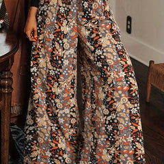 Plus Floral Stripe High Waisted Wide Leg Pants