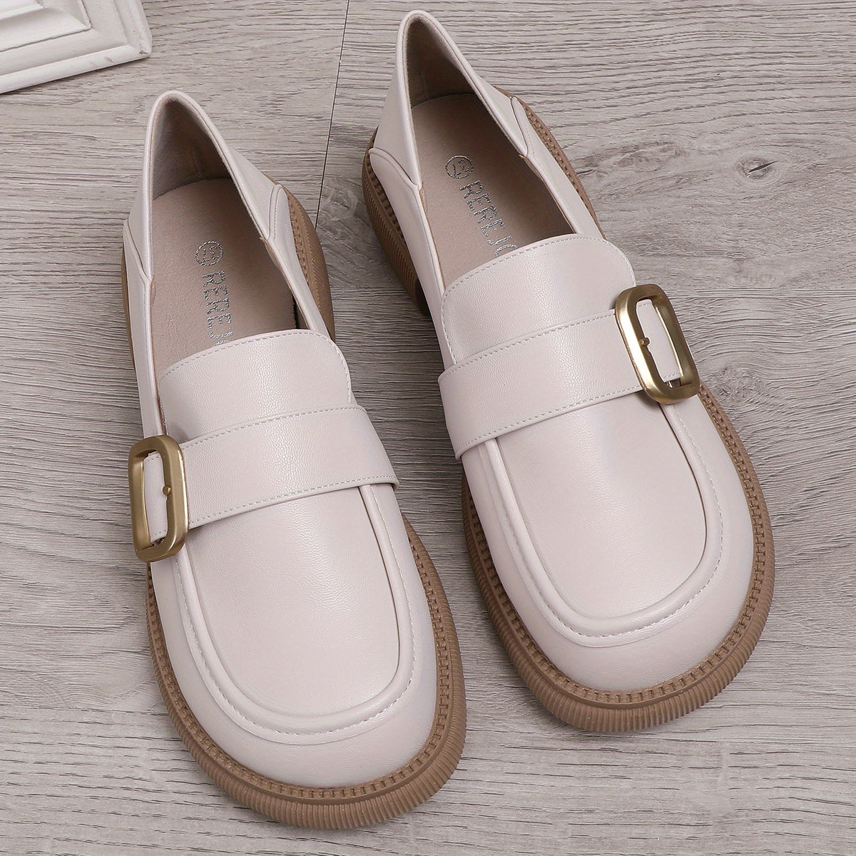 Women's Retro Metal Buckle Loafers Round Toe Oxford Shoes