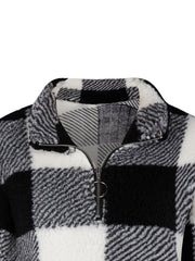 Plaid Print Teddy Jacket Zipper Warm Outerwear