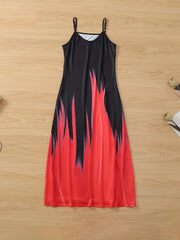  Colorblock Fire Print Maxi Cami Dress