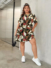  Chain Print Dress Women's Colorblock Loungewear