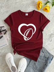 Football Heart Graphic Sports T-shirt Round Neck Workout Top Women's Activewear