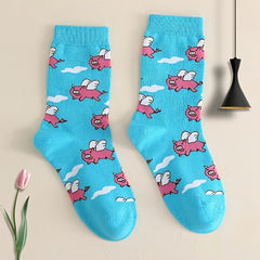 Flying Pigs Novelty Crew Socks Women's Stockings