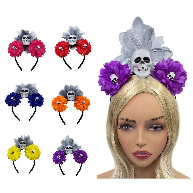 Halloween Rose Skull Headband Floral Hair Band For Women Girls