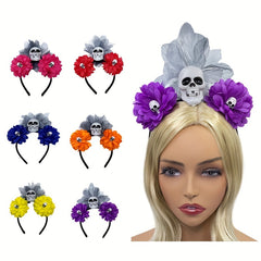 Halloween Rose Skull Headband Floral Hair Band For Women Girls