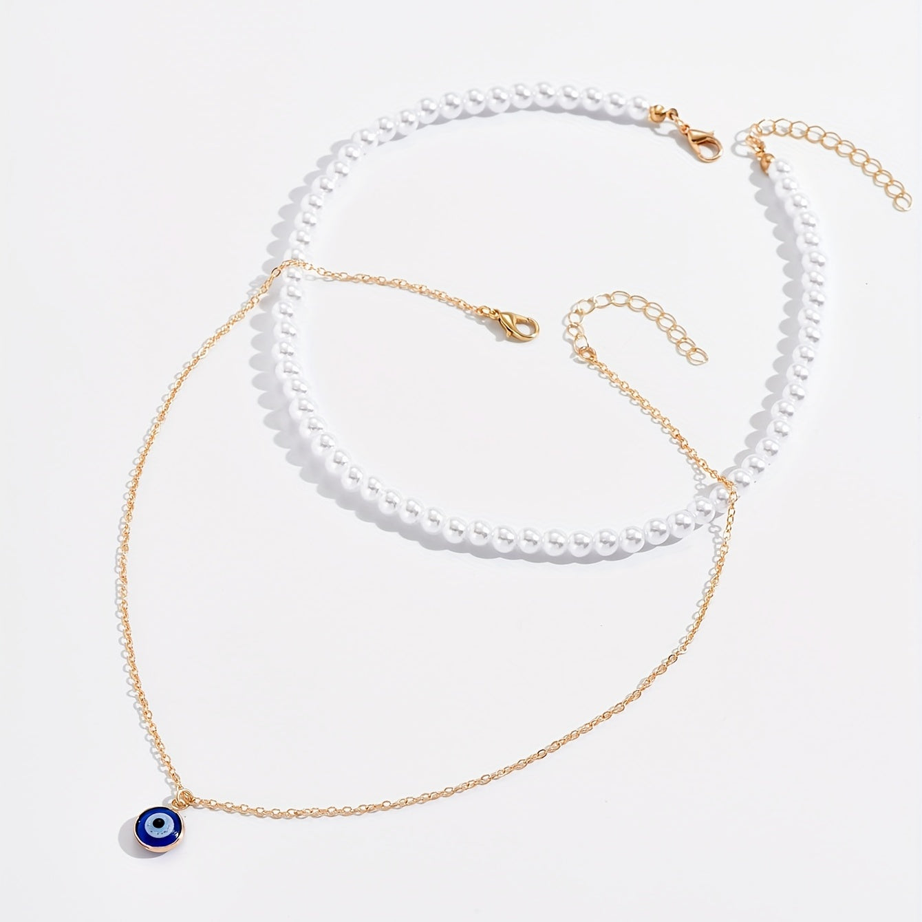 Bohemian Evil Eye Faux Pearl Necklace Collar
