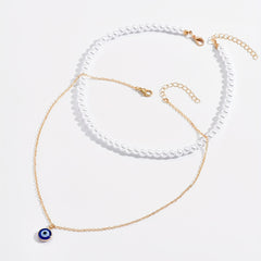 Bohemian Evil Eye Faux Pearl Necklace Collar