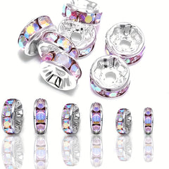 100 Round Rhinestone Spacing Beads 6mm 8mm Crystal Loose Beads Set