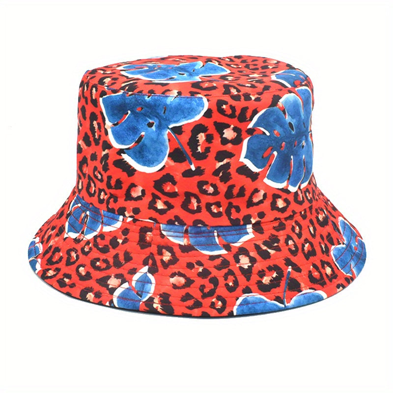 Leaf Leopard Print Bucket Hat Reversible Sunscreen