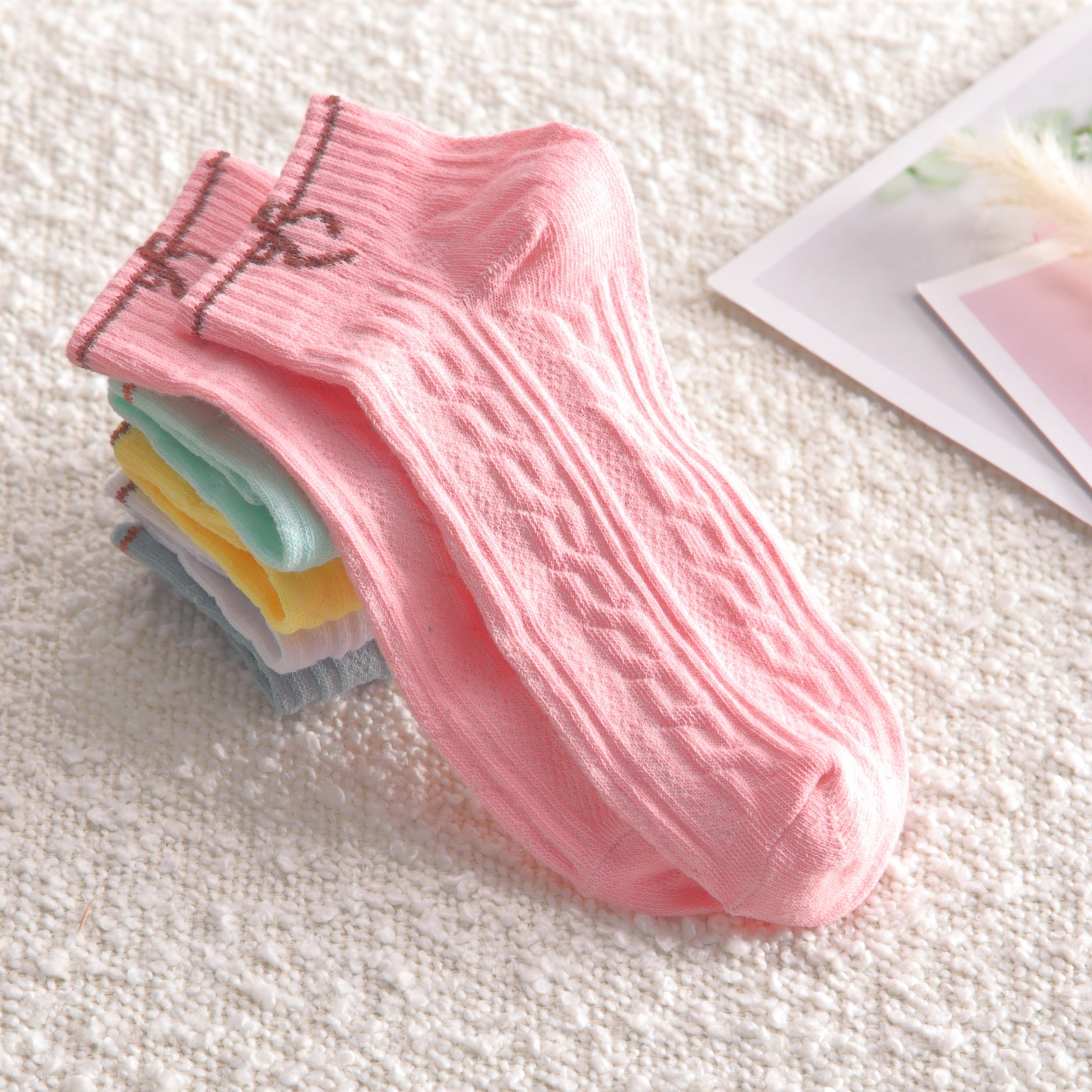 5 Pairs Bow Socks & Low Cut Ankle Socks Women's Stockings