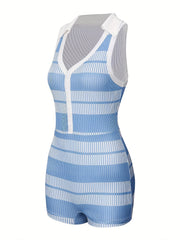 Striped V Neck Romper Jumpsuit Casual Sleeveless Women's Clothing