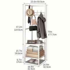 Triangle Corner Coat Rack with 2 Storage Shelves & Hooks