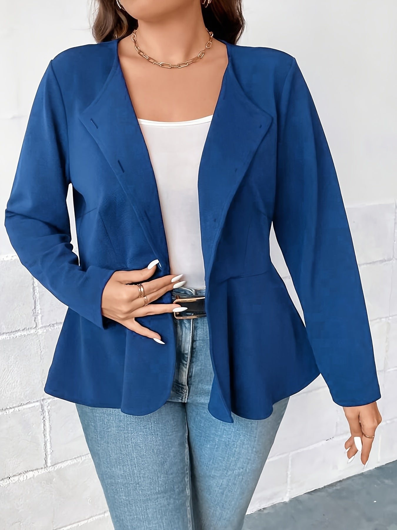  Solid Long Sleeve Open Front Blazer