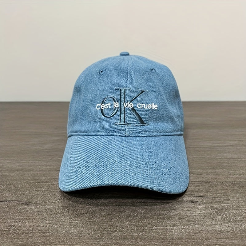 Adjustable Denim OK Embroidery Sunshade Peaked Cap