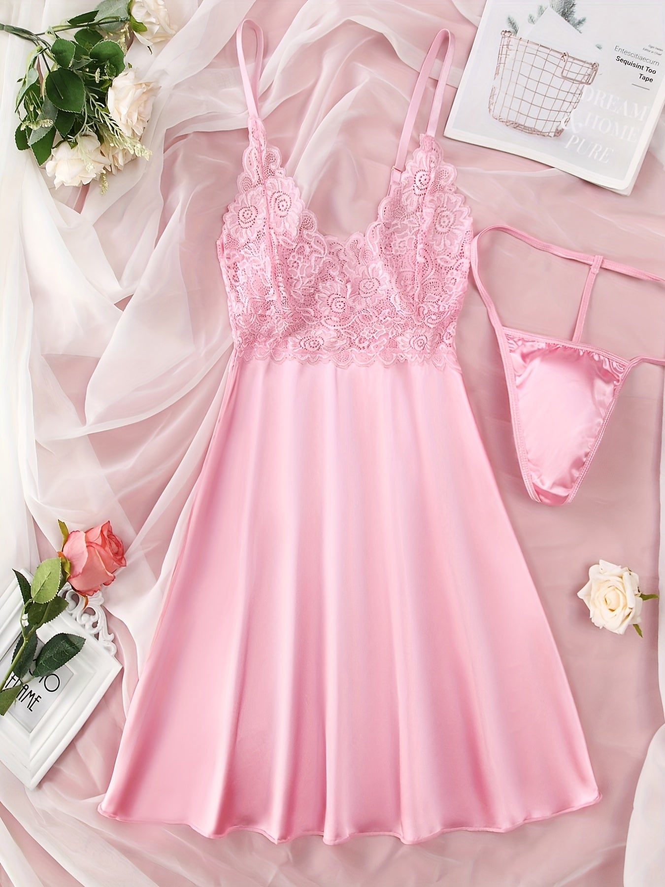Lace Slip Nightdress Sexy V Backless Sleep Dress Women's Sleepwear