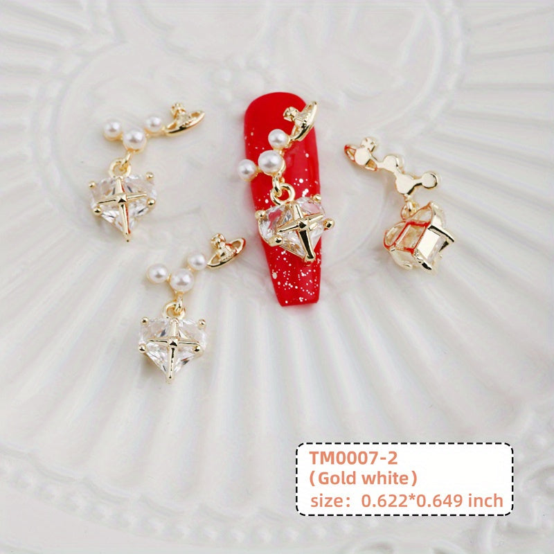 Heart Pearl Crystal Gems Nail Charms 2 Pcs