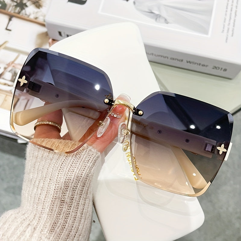 Men Women Rimless Sunglasses UV400 Sun Shades Gradient Lens with Glasses Case