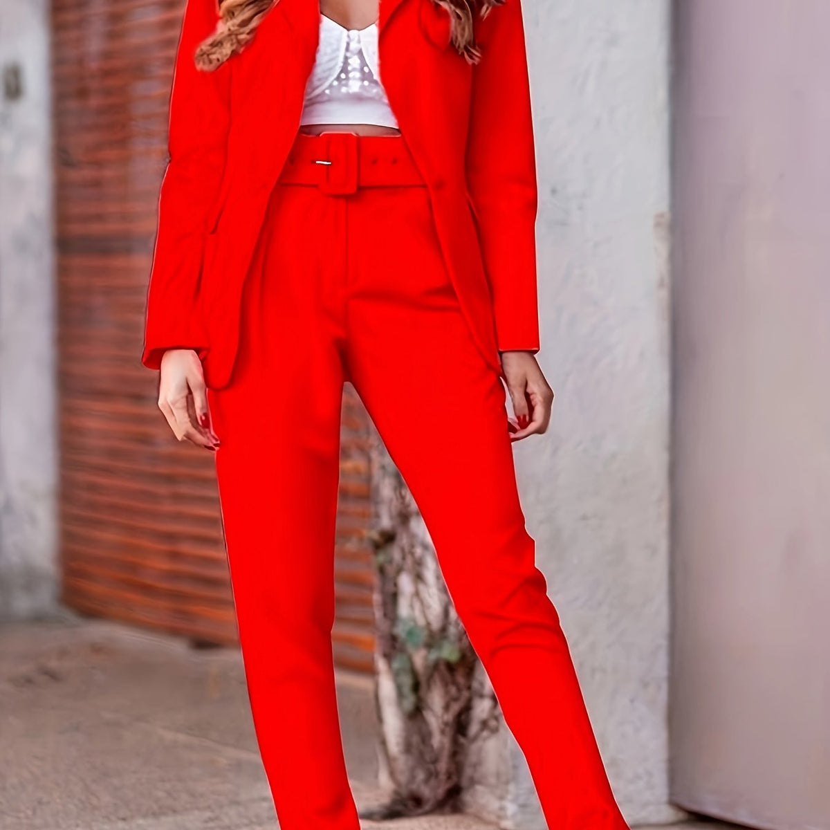 Women's Business Work Suit 2 Piece Outfits Blazer Jacket and Pencil Pant Sets