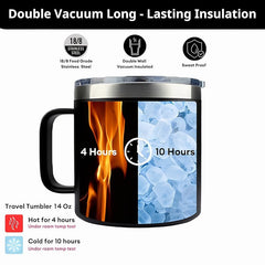 Tech Cat 14oz Stainless Steel Travel Mug Double Wall Vacuum Cup with Lid