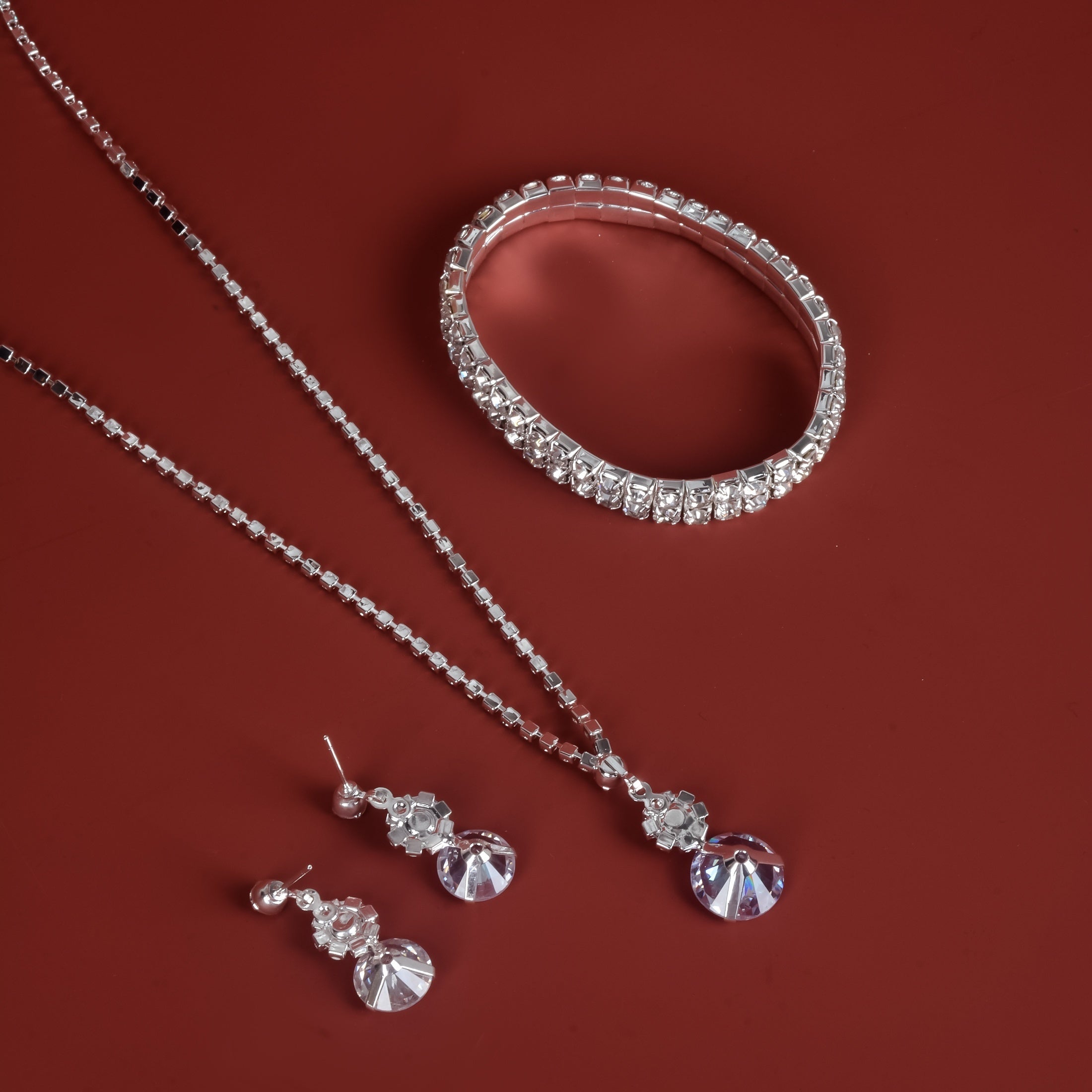 4pcs Silver Plated Rhinestone Jewelry Set for Women