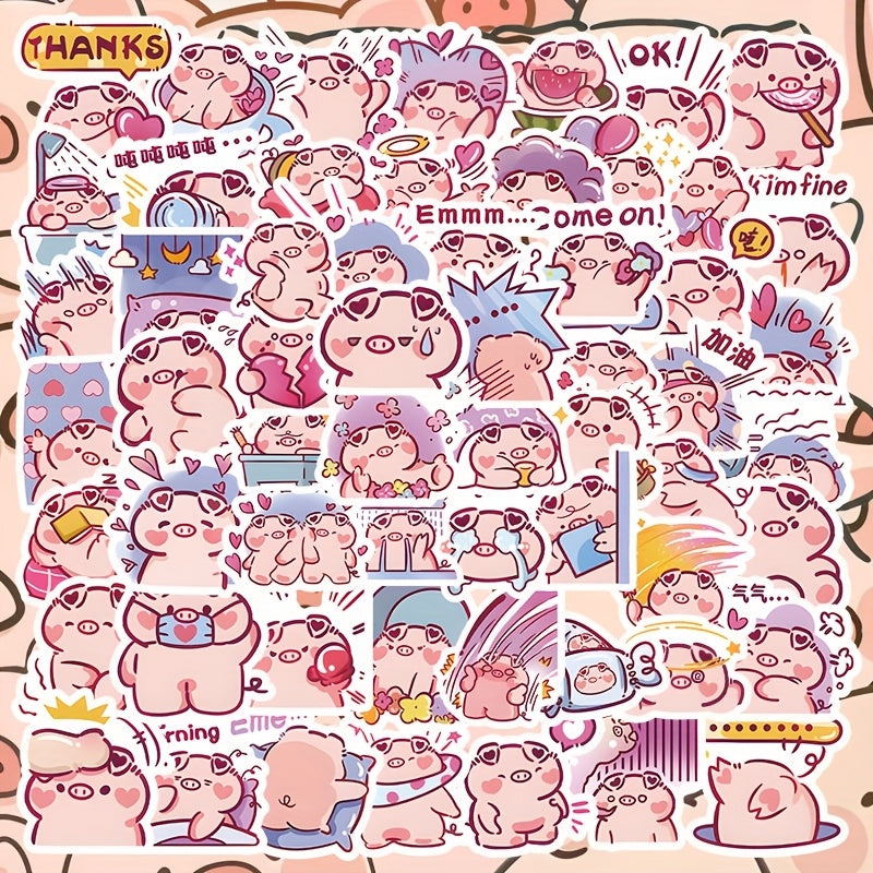 60 Pig Cartoon Stickers Fun Vinyl Decals for Devices & More