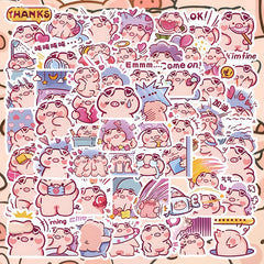 60 Pig Cartoon Stickers Fun Vinyl Decals for Devices & More