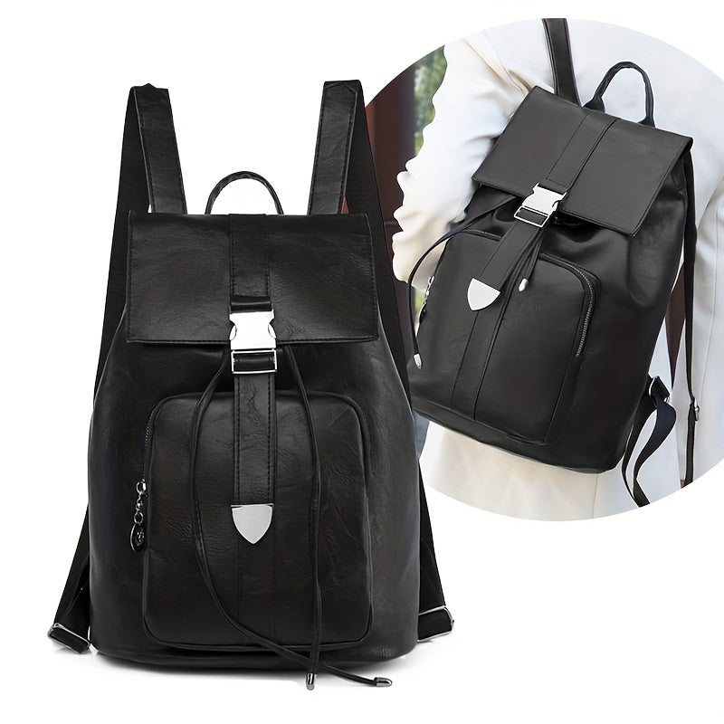 Retro Drawstring Large Capacity Backpack PU Leather Textured School Travel Bag