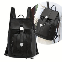 Retro Drawstring Large Capacity Backpack PU Leather Textured School Travel Bag